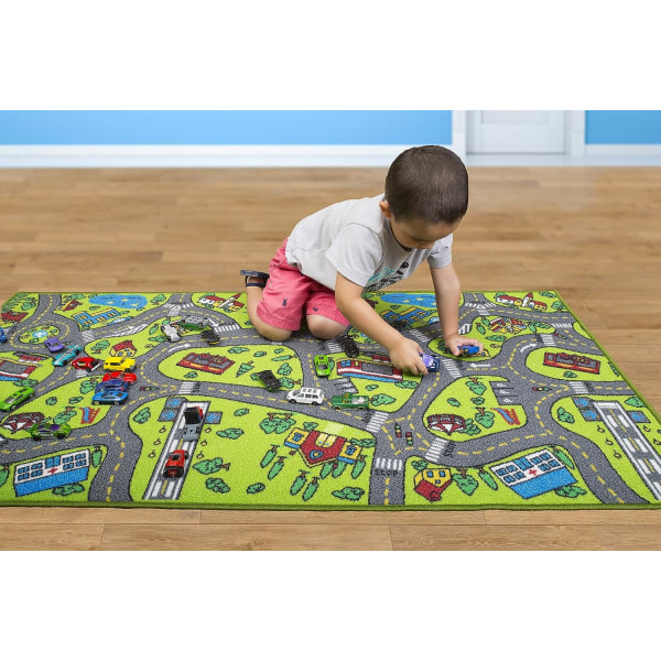 Barnmatta spelmatta matta stadsliv er mye passende for å leke med biler og leksaker - sikkert å leka, lære og ha kul