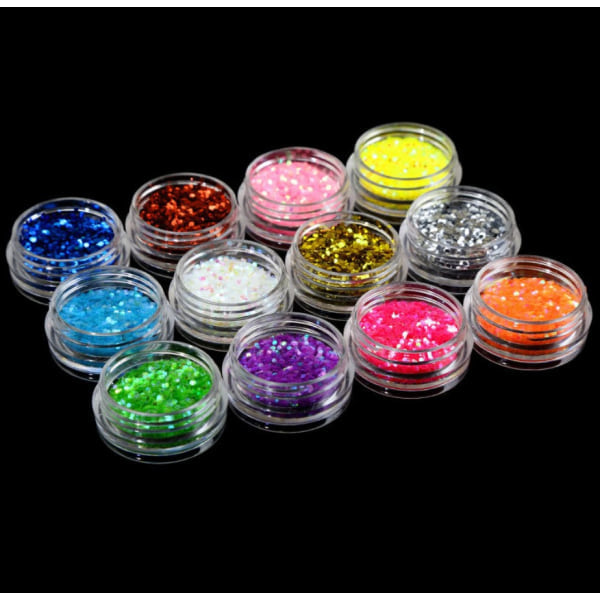 Kroppsglitter, Ansiktsglitter, Festivalglitter, Hårglitter, Nagelglitter, Nail Art Kit, Kosmetiskt glitter 12 stycken