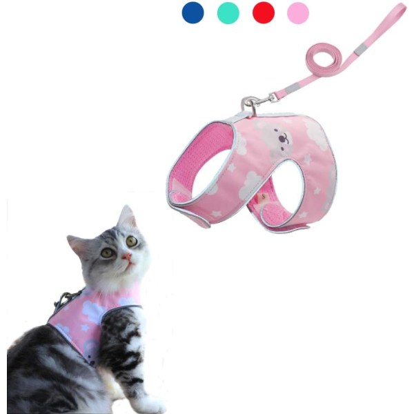 Anti-Leak Cat Sele ja Leash Justerbar Soft Mesh Sele för