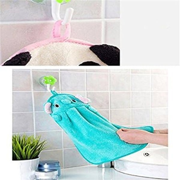 Härlig barnkammare handduk mjuk plysch tyg tecknad djur hängande handduk badhandduk 2 delar (grön groda och gul anka)