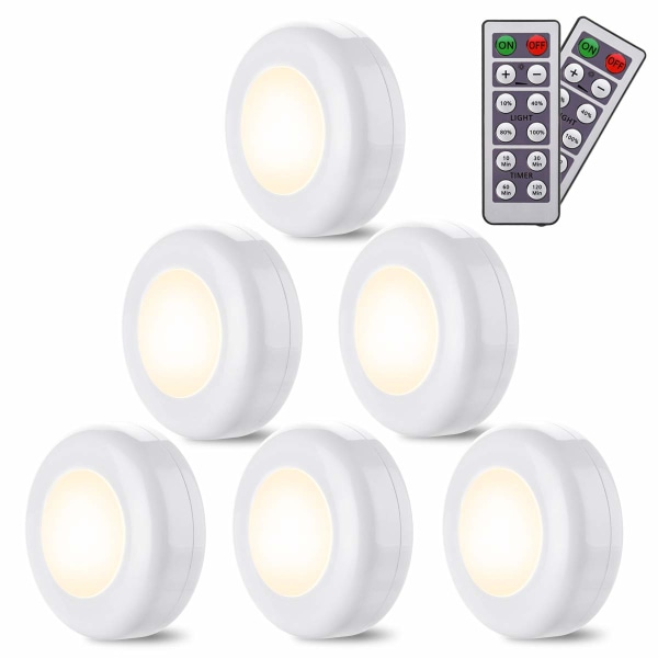 6-pak LED-lampe Sladdlösa Varmvita 4000k Dimbar LED Nattlys Batteridrevet og fjernkontrol LED Spotlight Belysning til køkken Sovrum
