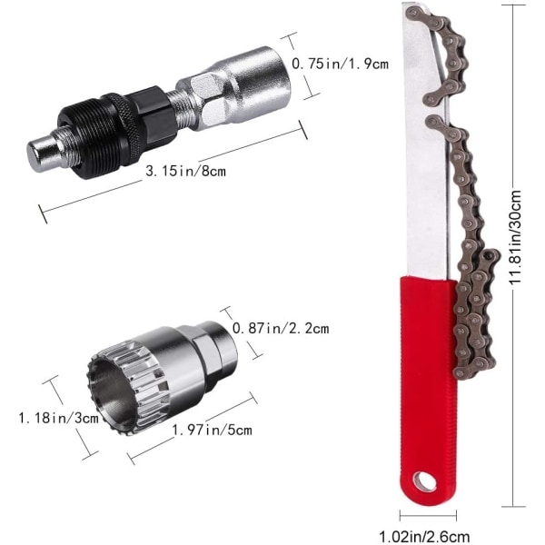 Cykelreparationsværktøjssæt, cykelkædeværktøjssæt med kædepisk, cykel