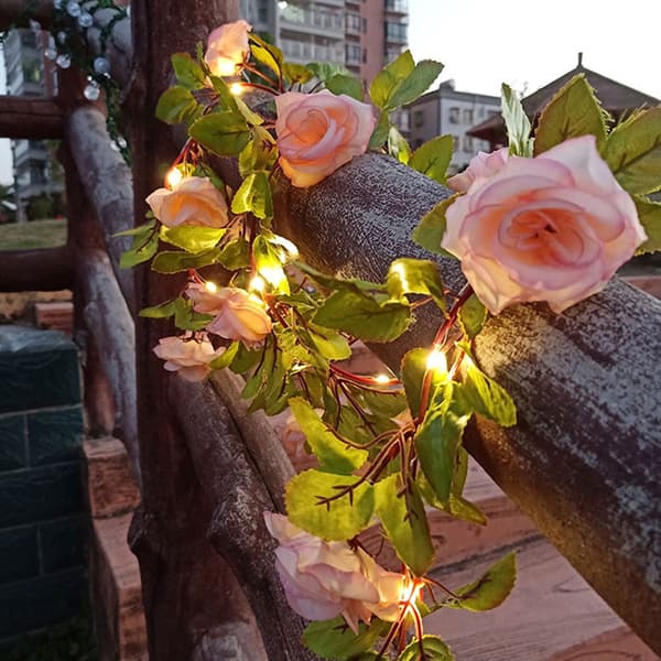 LED lyskæde roser blomster 2m 20 lyserøde varme batteridrevne bryllup B