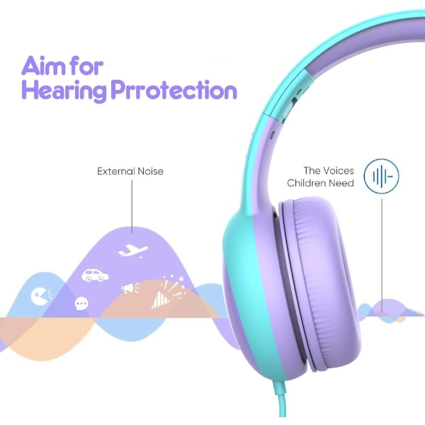 Hovedtelefoner til børn med dekorative ører lilla