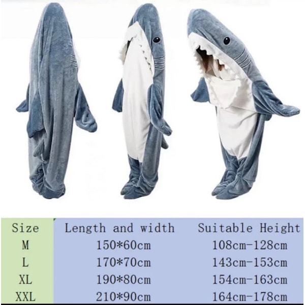 Hai-huppari Onesie Aikuisten ja Lasten, Mukava Flanelli Hai-asu Hai-unipussi L (Sopii 143cm-153cm)