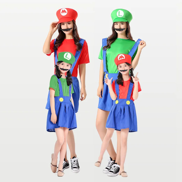 Mub- RS583 Barnas Mario Klær Super Mario Kostymer Halloween Cosplay Anime Kostyme Foreldre-barn Rollespill Kostyme Mario Voksen Menn Rød L Mario adult men Red