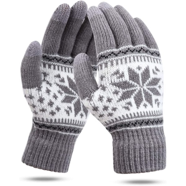 Kvinnor stickade handskar pekskärm vinter snö blomma utskrift krig