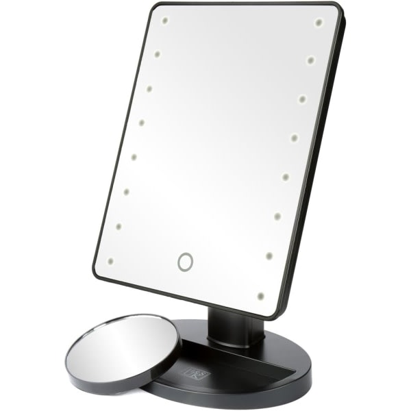 Sminkspegel LED-oplyst belyst kosmetisk spegel med lampe Skrivbord fristående bærebar sort