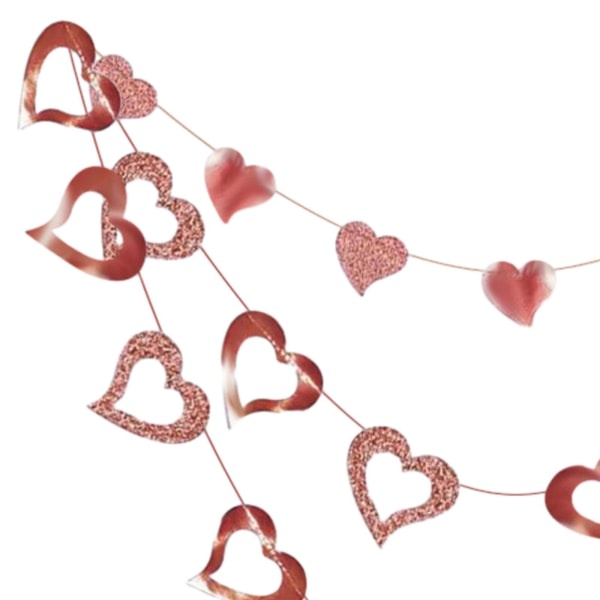 Gør-det-selv valentinsdagsbannere, hjertepapirguirlander, valentinskurvebannere til festbryllupsbruserjubilæum, rosaguld