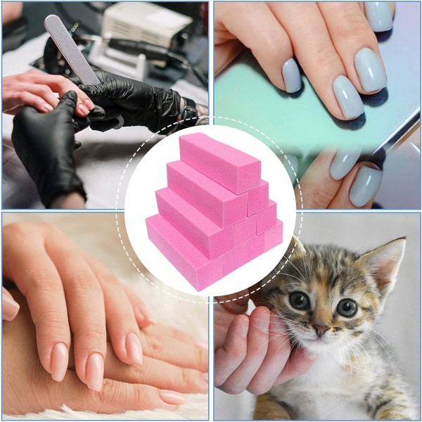10 st Nagelbuffertblock för akryl- ja naturliga naglar, set with fingernagelglans, professionalell manikyrpolerare Buffer Bulk Medium Grit (rosa)