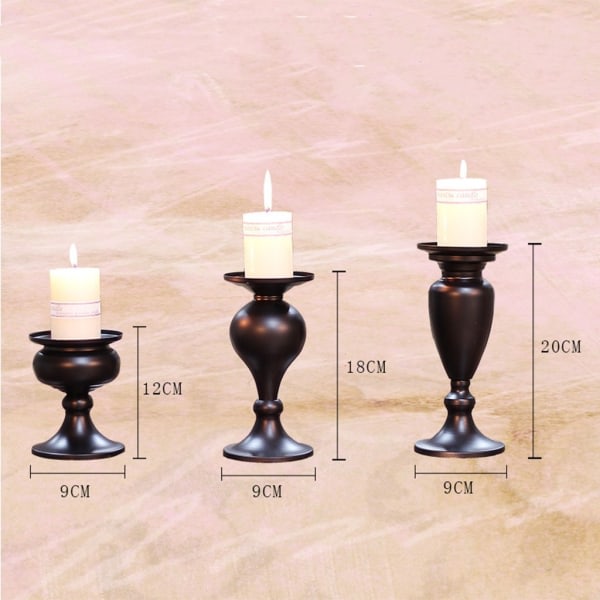 Set 3 metallista pilarikynttilänjalkaa, kynttilänjalat pylväikynttiläille, mustat kynttilänjalat Keskiosa pöytätakkalle, S+M+L