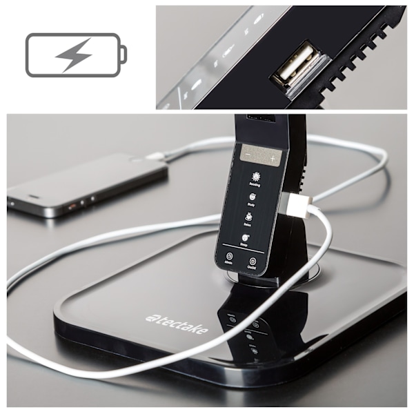 tectake Skrivebordslampe, LED, dimbar, sammenleggbar, 14W - per stykk black 1200