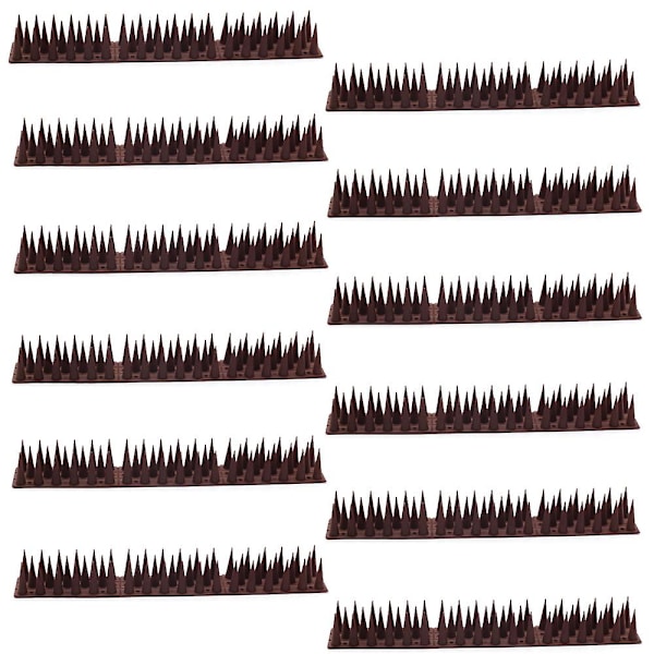 12 3-delte fuglepigger i plast for gjerder og tak med plastpigger for å forhindre ekorn, kråker, katter og fugler -XF2- dark brown