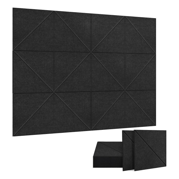 12-pakke akustiske paneler, 12 x 12 tommer dekorative lydisoleringspaneler, væg og loft akustik P