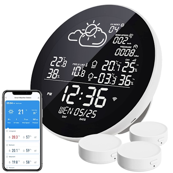 WiFi väderstation, WLAN trådlös inomhus utomhus termometer w