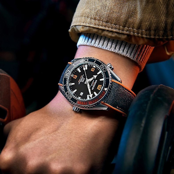 Automatisk mekanisk herreklokke i rustfritt stål Nh35 urverk, safirglass, nylon, merke Elegant Watch