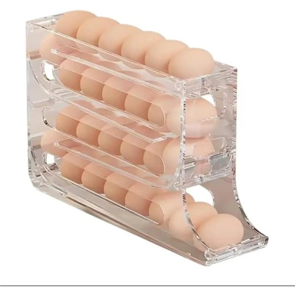 30-Egg Kjøleskapslagring - Automatisk Rullende Egglagring for Kjøleskap Transparent