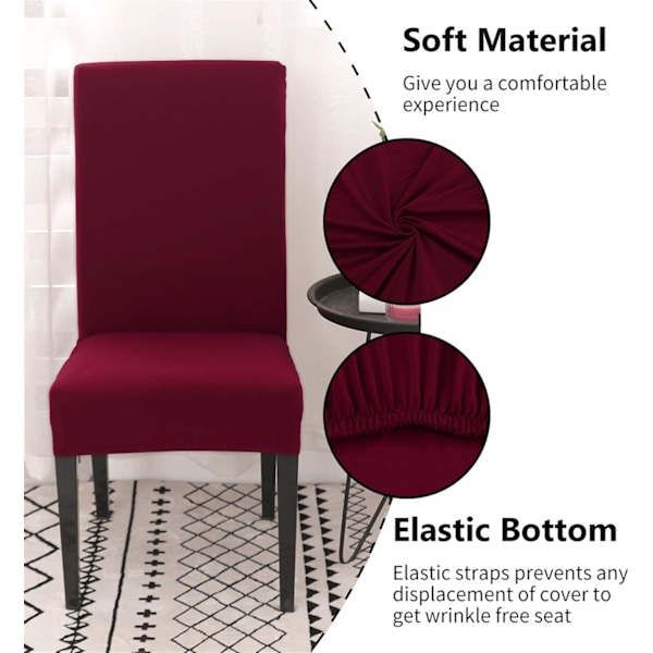 Ruokatuolinpäällinen Setti 4 tai 6, Joustava Irrotettava Pestävä Ruokatuolinsuoja Koristelu Päällinen Istuinsuoja Hotelliin viininpunainen wine Red 4pcs