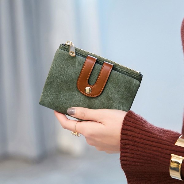 Damplånbok Små RFID Dam Bifold Plånbok Med Dragkedja Myntficka, Mini Handväska Mjuk Kompakt Tunn (Grön)