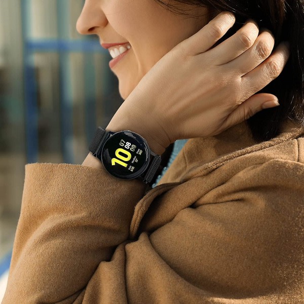 Pakke Nylon kompatibelt Samsung Galaxy Watch Active 2 Universal 20 mm strækbar sportsløkke åndbart armbånd Sort+blå