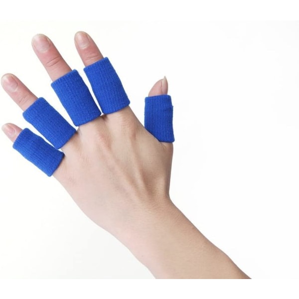 Blå - 10 elastiske fingerputer, fingerbeskyttelse med sportshjelp