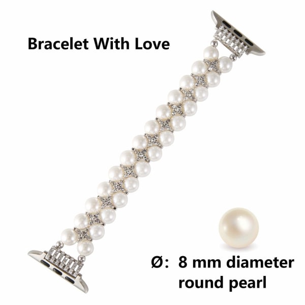 Perlearmbånd kompatibel med Apple Watch Band 42/44/45/49 mm iWatch Series 8/7/6/5/4/3/2/1, Artificial Stretch Bling Diamond Jewelry Armbånd,BB