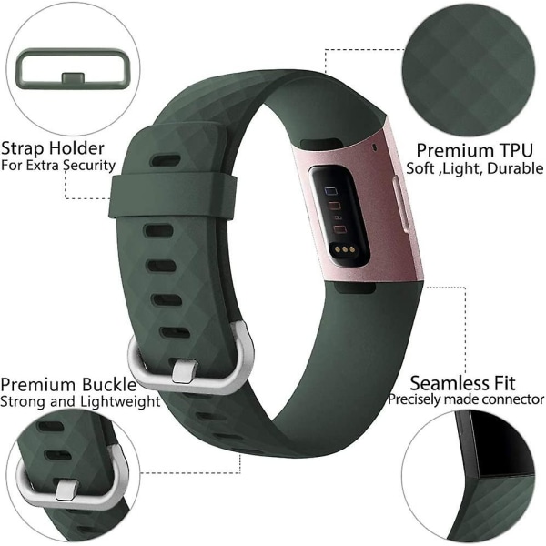 Vattentätt watch Fitness Sportband Armband kompatibel med Fitbit Charge 4 / Fitbit Charge 3 Se- Multi Color Midnight Green Midnight Green Large