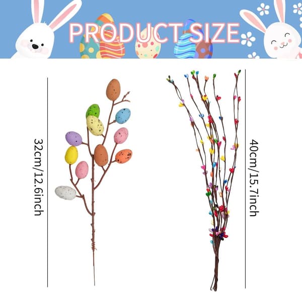 Plastpåskkvistar Set 24 delar 40 cm med färgade ägg