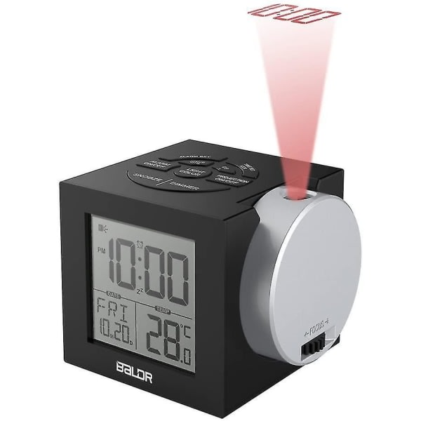 Digitaalinen herätyskello, Oze-projektiokello 7 värin taustavalolla, himmennetty LCD-näyttö, helposti asetettava makuuhuoneen kello