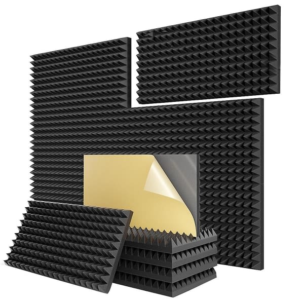 12-pack självhäftande pyramid ljudisolerade skumpaneler, 24 X 12 X 2 tum akustiska paneler, för ljudabsorberande avstängning