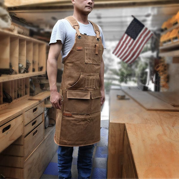Carpenter Apron in Waxed Canvas for Men and Women | Durable Work Apron with Pockets | Lower Back Straps | Adjustable Tool Apron-XF9-