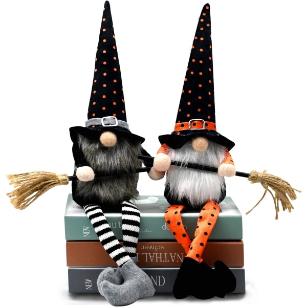2 kpl Halloween Witch Gnomes -pehmo ja luuta tasotarjottimen sisustamiseen