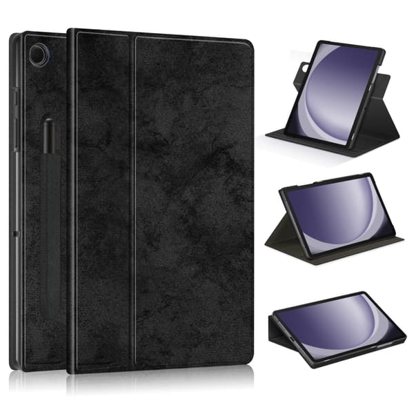 Samsung Galaxy Tab A9+ / A11+ 360° Rotationsstativ i Læder-FF- Svart