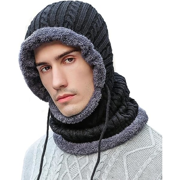 Vinterhatt utan brätte för män, med varm ullmössa, stickad halsvärmare, vind- og snömaskhatt