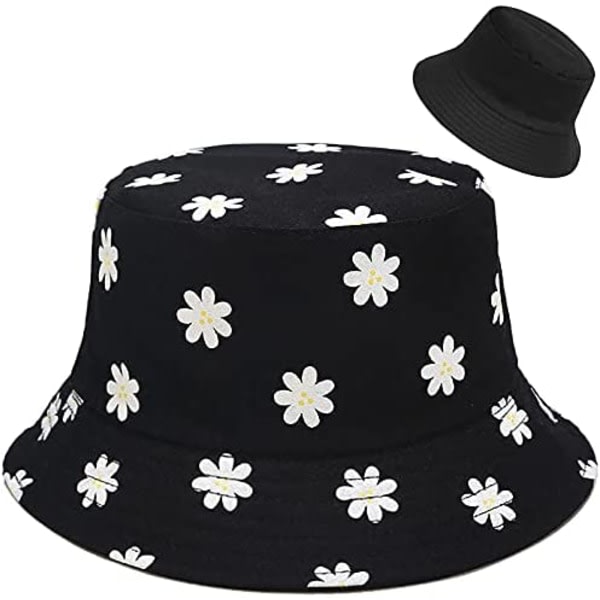 Bucket Hat Beach Fisherman Hats, Reversible Wear (svart)