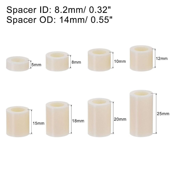 160 stk ABS Rund Spacer Sortiment Plast Standoff 8,2mm