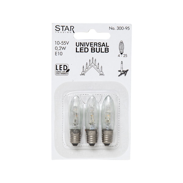 Energisnåla 3-pack LED-lampa klassisk räfflad stil E10, 10-55v-XF3-