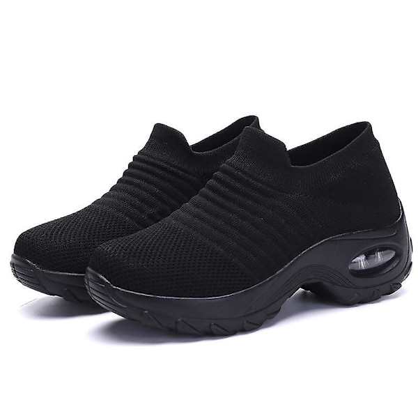 Fjedrende - Flade Slip-on Platform, Mesh Sok Sneakers, Sko (Sæt 1) Sort-A 42 Black-A