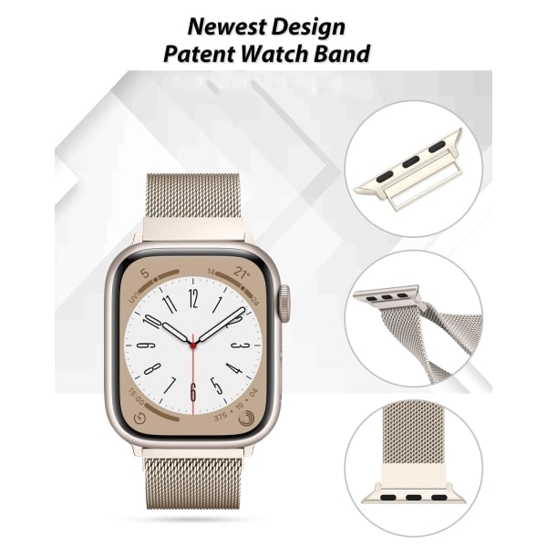Milanese loop reim for Apple Watch band 44mm 40mm 45mm 49mm 41mm 38mm 42mm Armbånd iwatch Series 9 3 6 5 SE 7 8 Ultra 2 starlight - sølv sølv silver 42mm/44mm/45mm/49mm