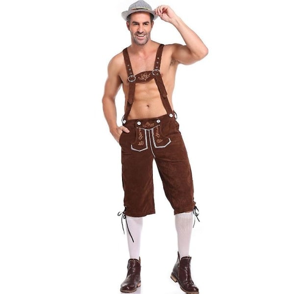 Lederhosen til mænd - Ægte læder Ægte tyske Lederhosen til mænd, Oktoberfest-outfit - Kort lysebrun brun M