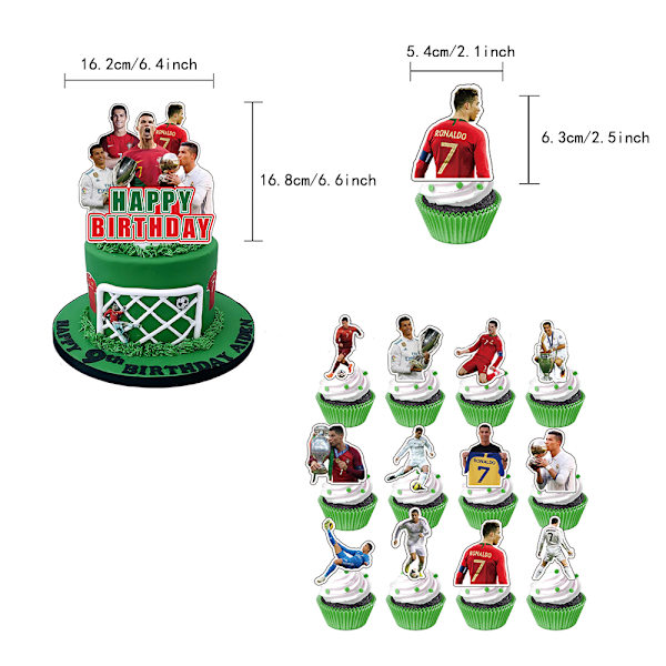 Ronaldo Fodbold Fødselsdagsfest Dekorationer Banner Balloner Kage Dekoration