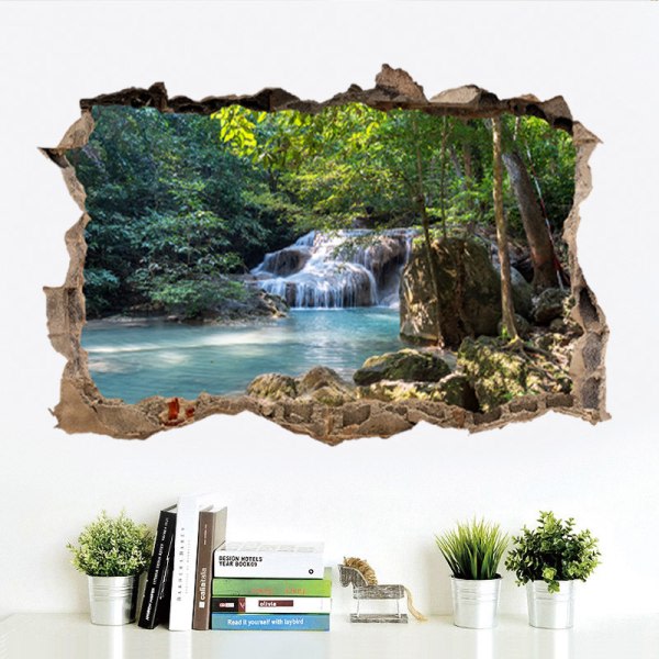 En 60 × 90 cm 3D trasig vägg landskap vattenfall tapet, livi