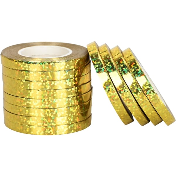 12 rullar guld glänsande metallisk låsebånd for presentinslagning Florist Blomsterdekoration, 5 mm ballongbånd ballongsnöre 10m/rulle