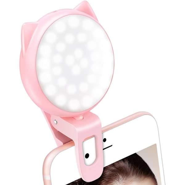 Selfie Ring Light for iPhone, Mini Clip-on Fill Light for Camera, Video, Rechargeable 9-Level Adjustable Brightness Circle Light, USB Photo Flash