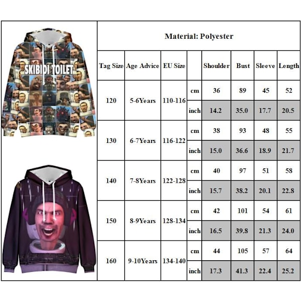 Populär Hiphop-Hoodie för Barn Mode Skibidi Toaletttröja C 150cm C