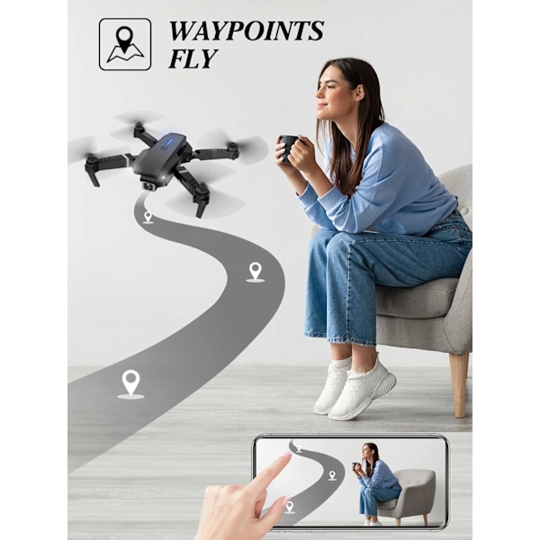 Drönare med 4K dubbelkamera, hopfällbar fjärrstyrd quadcopter med höjdhållning en kamera