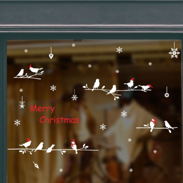 Joulun lumipuulintujen lasitarrat ostoskeskuksen ikkunatarra