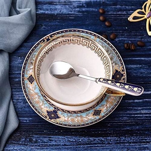 Euro Style Cup & Fat Set, Bone China Keramisk Tekopp Kaffekopp for Frukost Hem Kök Himmelsblå