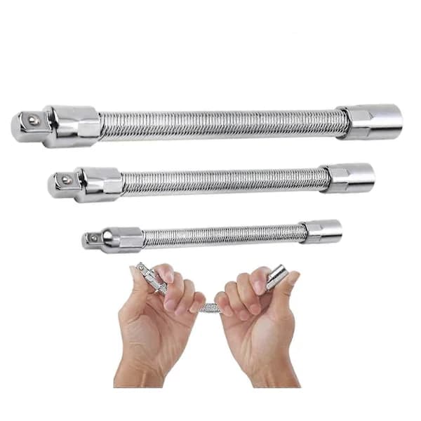 Universal Electric Socket Wrench Extension Rod, 1/4, 3/8, 1/2 Socket Wrench Drive Head, Bendable Flexible Socket Extension Rod Shaft Set (3 pcs)-FF-