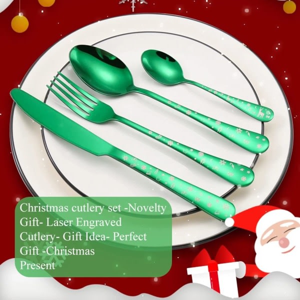 4 kpl Hieno set korroosionkestävä ruostumattomasta teräksestä valmistettu sileä haarukka jokapäiväisiin joulukoristeisiin Juhlasisustuslahjoihin (vihreä A)